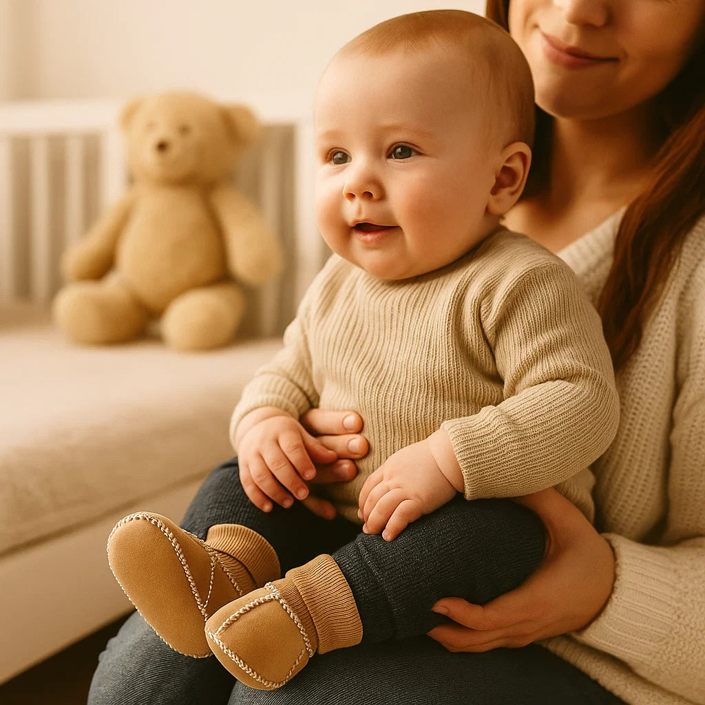 Ocieplane zimowe buciki-skarpetki dla niemowląt w zamszowym stylu