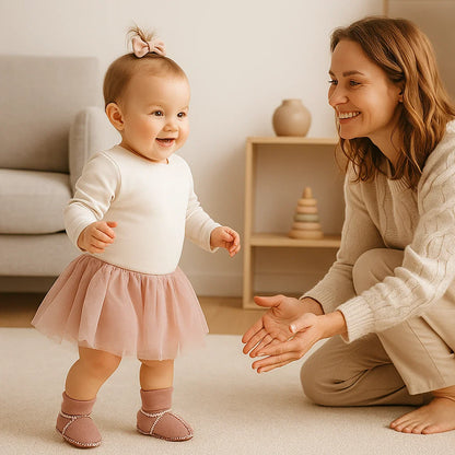 Ocieplane zimowe buciki-skarpetki dla niemowląt w zamszowym stylu
