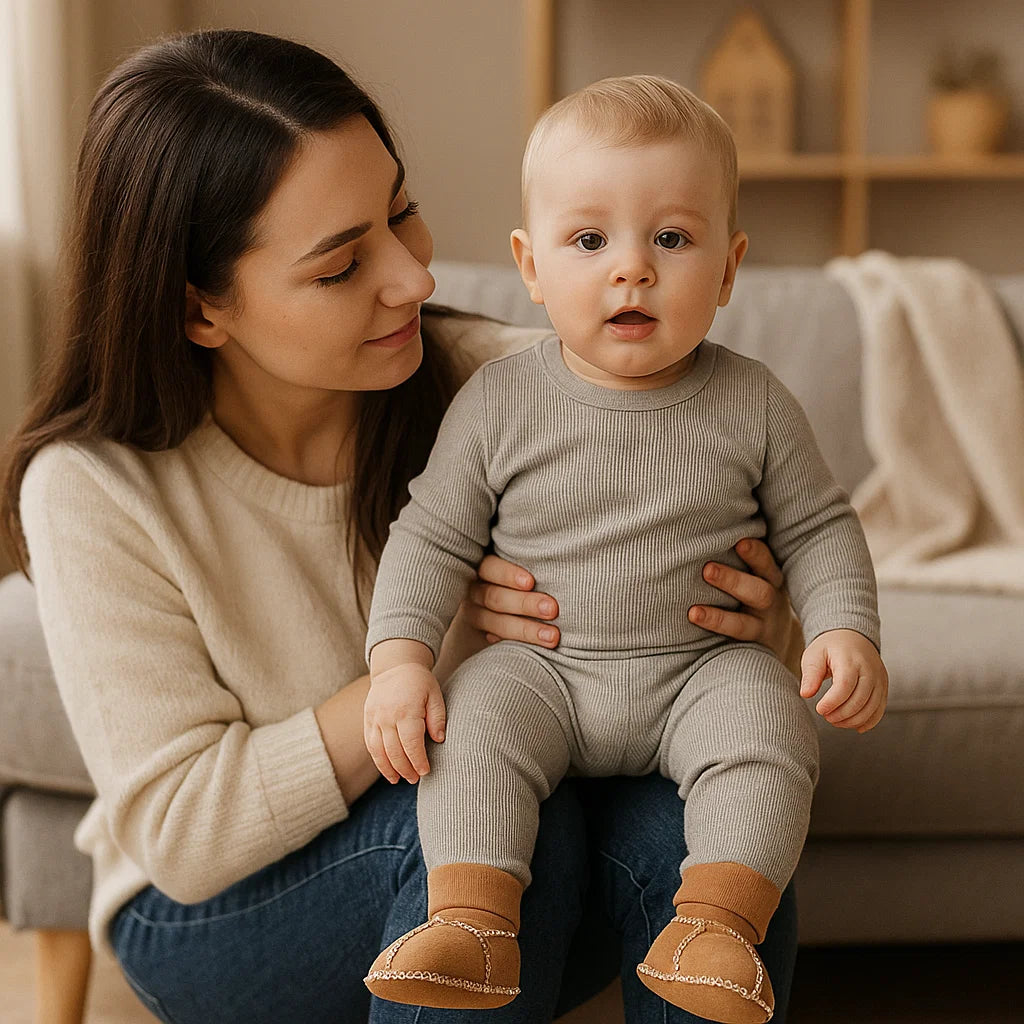 Ocieplane zimowe buciki-skarpetki dla niemowląt w zamszowym stylu