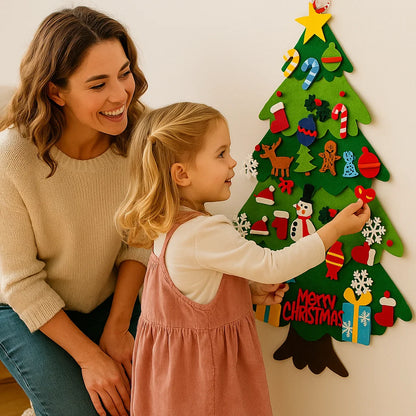 DIY Filcowa Choinka dla Dzieci | Bezpieczna Dekoracja Ścienna z Odpinanymi Ozdobami do Świątecznej Zabawy