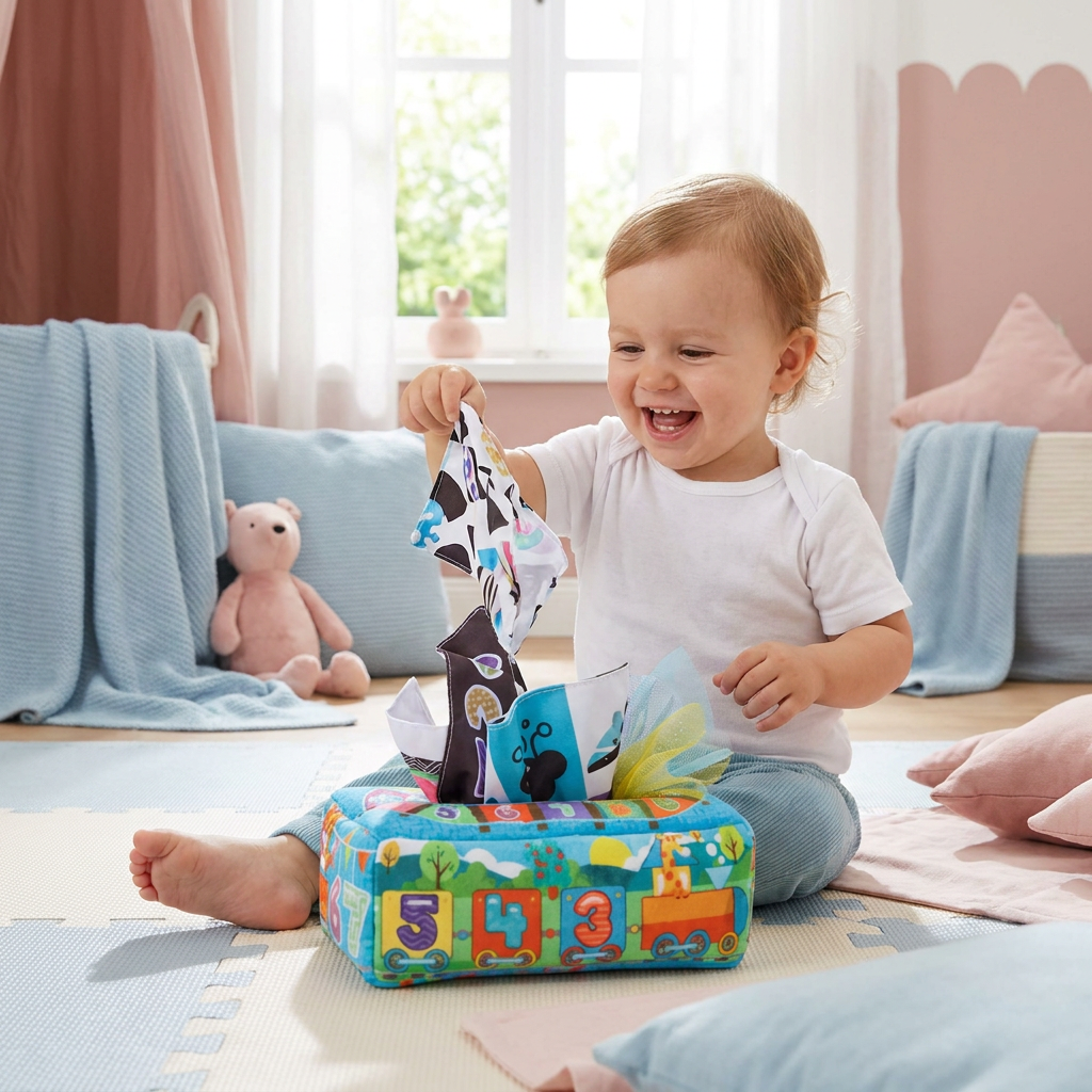 Montessori Magiczna Pudełko Na Chusteczki – Sensoryczna Zabawka Edukacyjna Dla Niemowląt