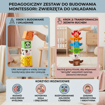 Pedagogiczny Zestaw do Budowania Montessori – Zwierzęta do Układania