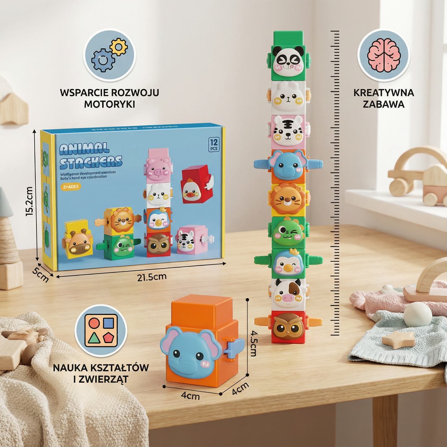 Pedagogiczny Zestaw do Budowania Montessori – Zwierzęta do Układania