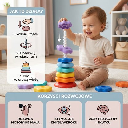 Zabawka tęczowa wieża obrotowa i kolorowa