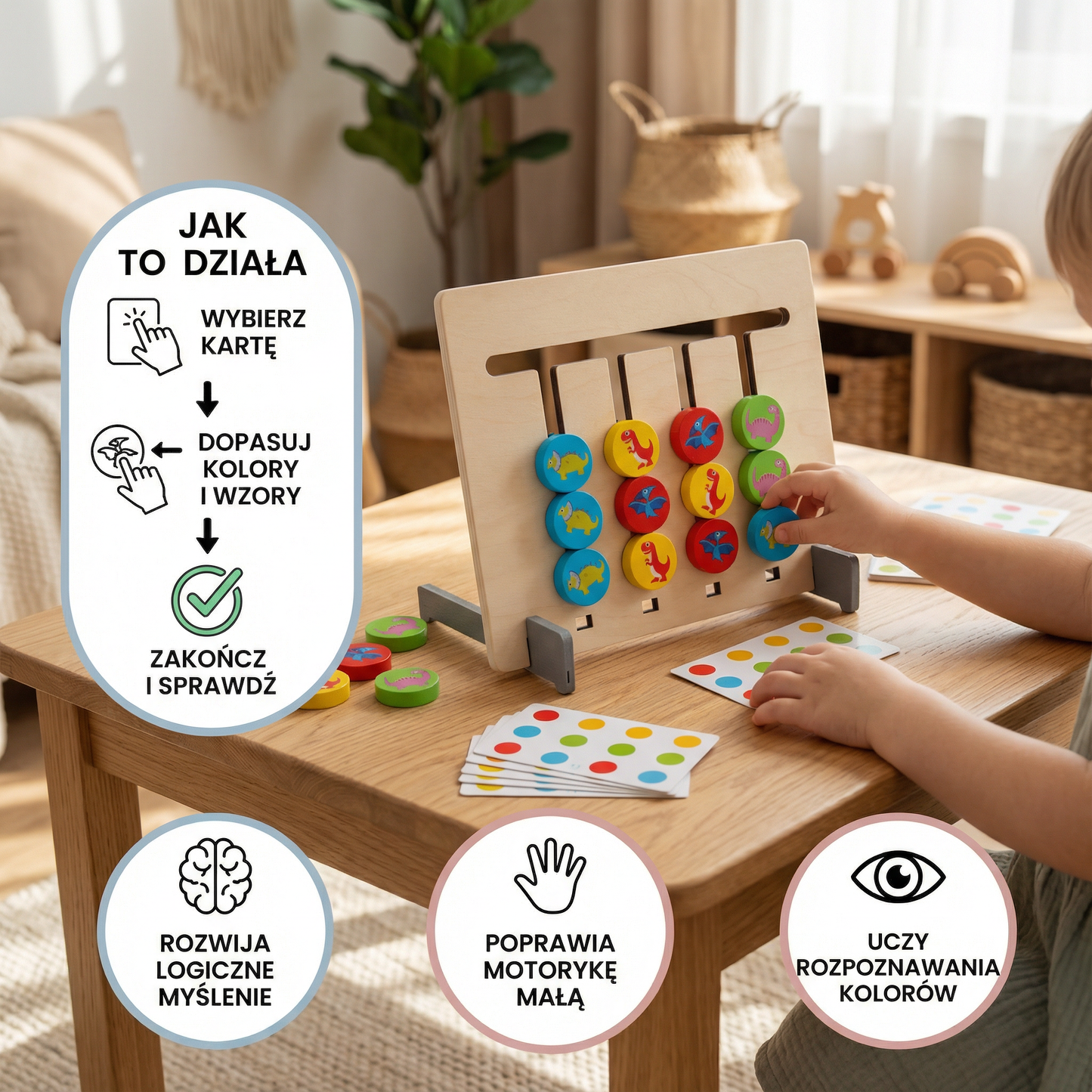 Montessori drewniana gra do dopasowywania kolorów i wzorów