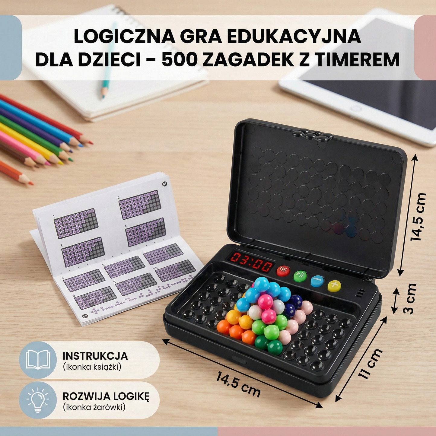 Logiczna gra edukacyjna dla dzieci – 500 zagadek z timerem