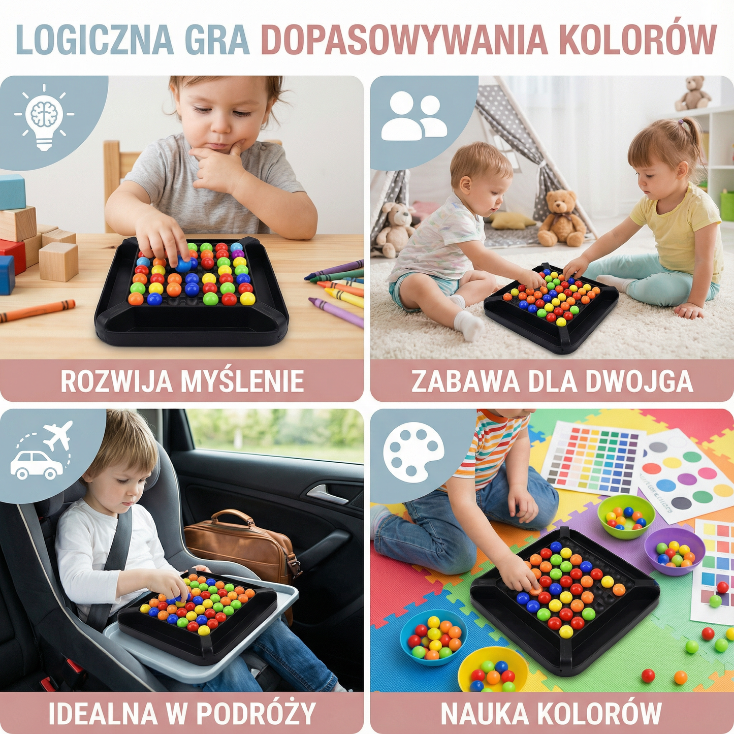 Logiczna gra dopasowywania kolorów – interaktywna układanka z kulkami dla dzieci i dorosłych