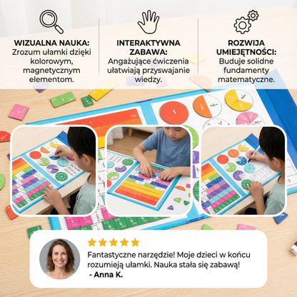Magnetyczna tablica do nauki ułamków dla dzieci | Kolorowe narzędzie matematyczne do zrozumienia ułamków i działań