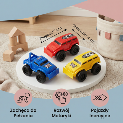 Mini samochodziki dla maluchów ⎜ Pojazdy inercyjne do zabawy w pełzanie w pomieszczeniach i wczesnego rozwoju umiejętności motorycznych