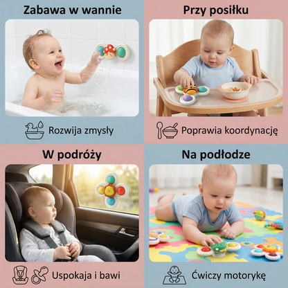 Uroczy zestaw 3 zabawek obrotowych z przyssawką dla niemowląt