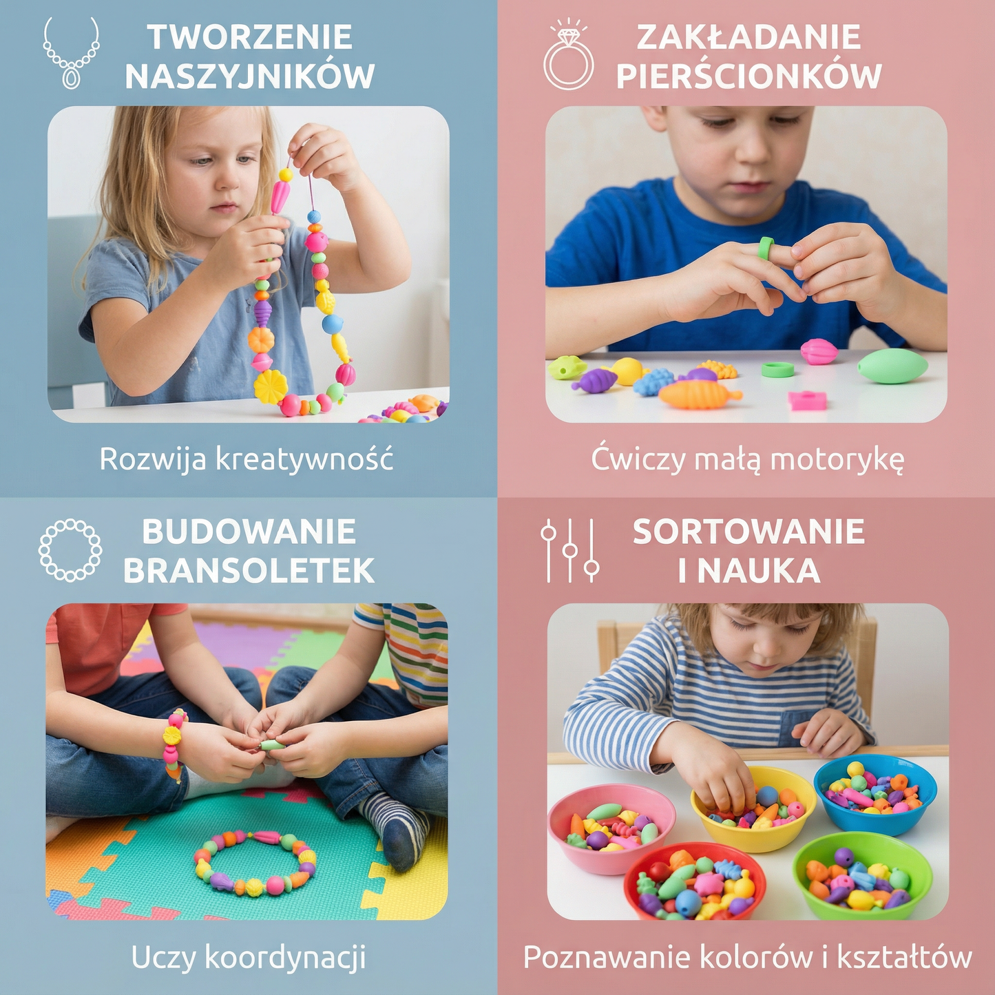 Zestaw koralików pop dla dzieci | Kolorowy zestaw biżuterii DIY do kreatywnej zabawy i rozwoju umiejętności motorycznych