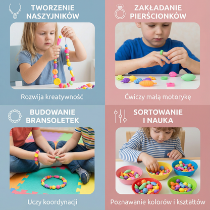 Zestaw koralików pop dla dzieci | Kolorowy zestaw biżuterii DIY do kreatywnej zabawy i rozwoju umiejętności motorycznych