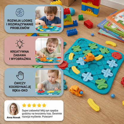 Gra w labirynt dla dzieci ⎜ Edukacyjna zabawka z torami drogowymi z kulkami i samochodem do zabawy logicznej i rozwiązywania problemów.