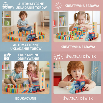 Zabawka kolejowa domino dla dzieci | Automatyczne układanie torów ze światłami i dźwiękiem dla kreatywnej zabawy edukacyjnej