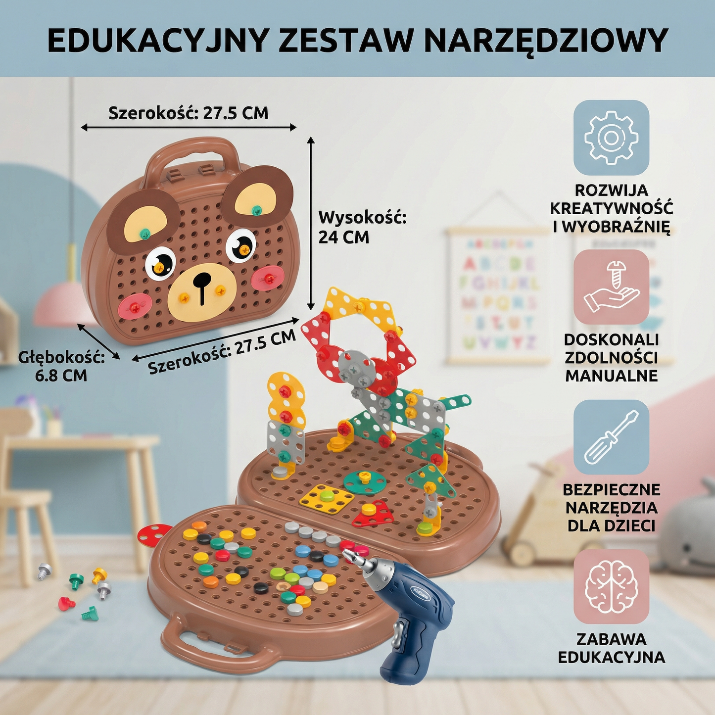 Zestaw do zabawy dla dzieci | Edukacyjna skrzynka narzędziowa z elektrycznym śrubokrętem do budowania i odgrywania ról