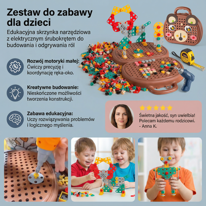 Zestaw do zabawy dla dzieci | Edukacyjna skrzynka narzędziowa z elektrycznym śrubokrętem do budowania i odgrywania ról