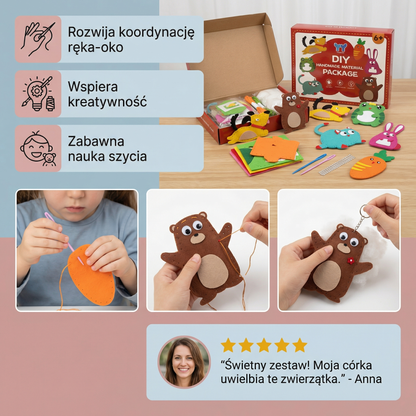 Diy zestaw do szycia filcowych zwierzątek dla dzieci | Zabawny zestaw rzemieślniczy do koordynacji ręka - oko i kreatywnego rozwijania umiejętności
