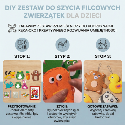 Diy zestaw do szycia filcowych zwierzątek dla dzieci | Zabawny zestaw rzemieślniczy do koordynacji ręka - oko i kreatywnego rozwijania umiejętności