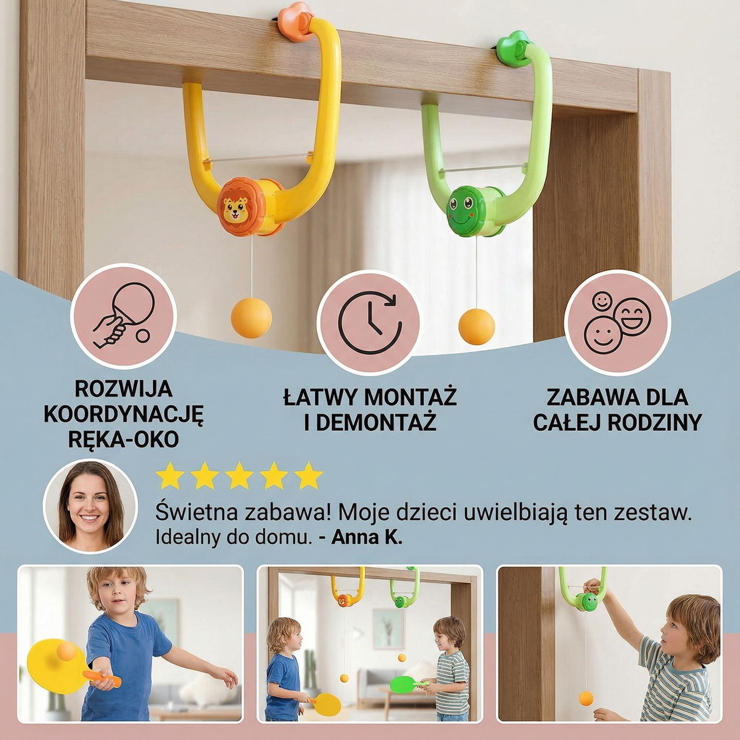Zestaw do Ping Ponga na futrynę drzwi