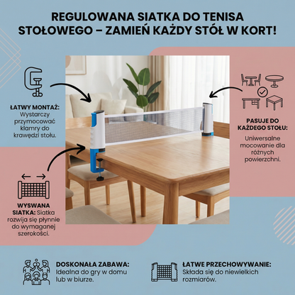 Regulowana siatka do tenisa stołowego – pasuje do każdego stołu!
