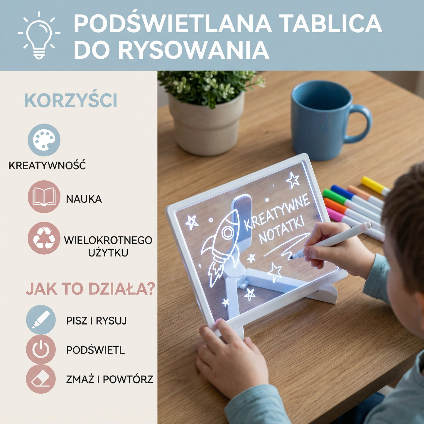 Podświetlana tablica do rysowania dla dzieci | Podświetlana powierzchnia wielokrotnego użytku do kreatywnych notatek , sztuki i nauki