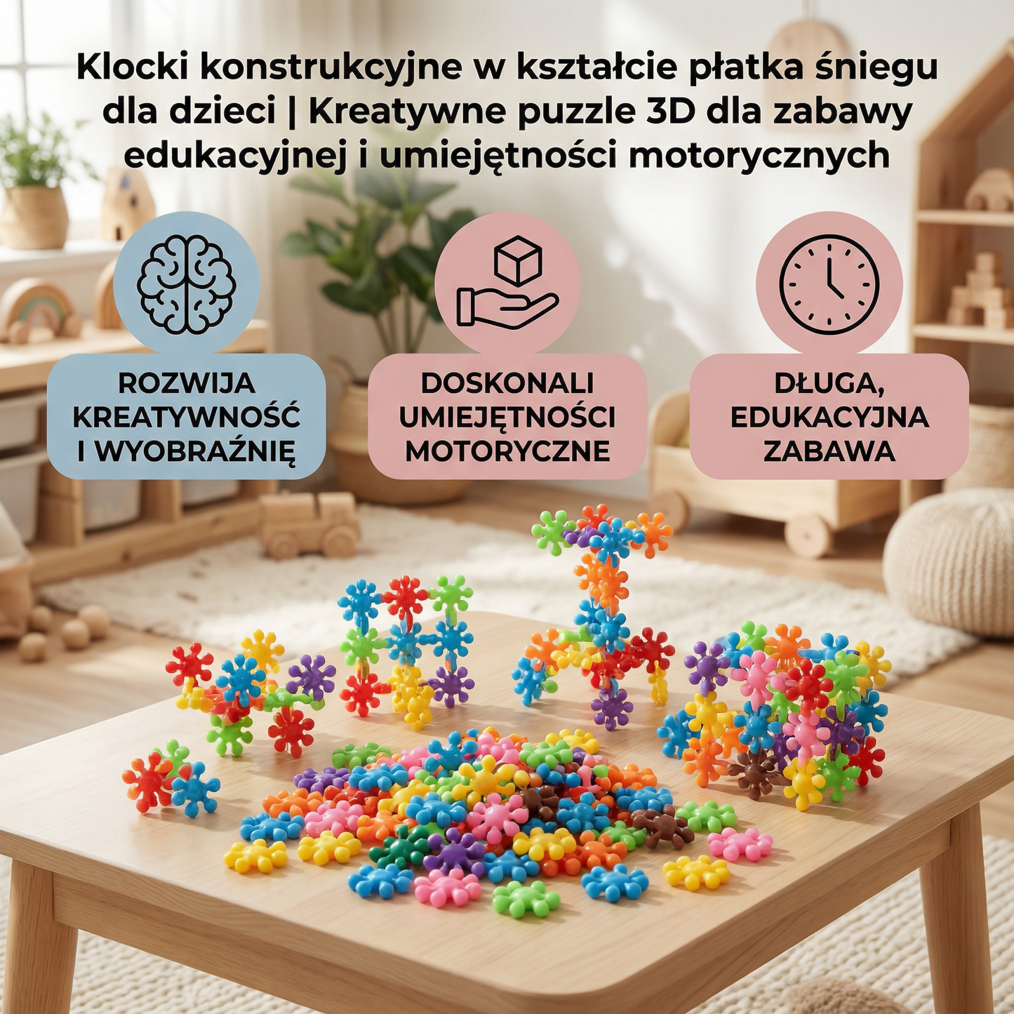 Klocki konstrukcyjne w kształcie płatka śniegu dla dzieci | Kreatywne puzzle 3D dla zabawy edukacyjnej i umiejętności motorycznych