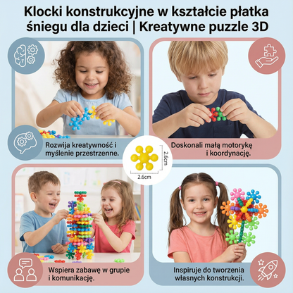 Klocki konstrukcyjne w kształcie płatka śniegu dla dzieci | Kreatywne puzzle 3D dla zabawy edukacyjnej i umiejętności motorycznych