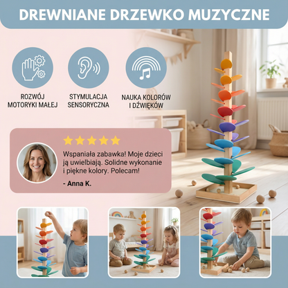 Drewniane drzewko z piłeczkami dla dzieci | Kolorowa zabawka muzyczna dla umiejętności motorycznych i wczesnej nauki
