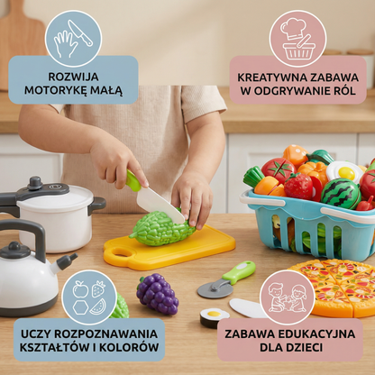 Zestaw do krojenia owoców | Zabawka edukacyjna dla dzieci z koszem i realistycznymi warzywami do odgrywania ról