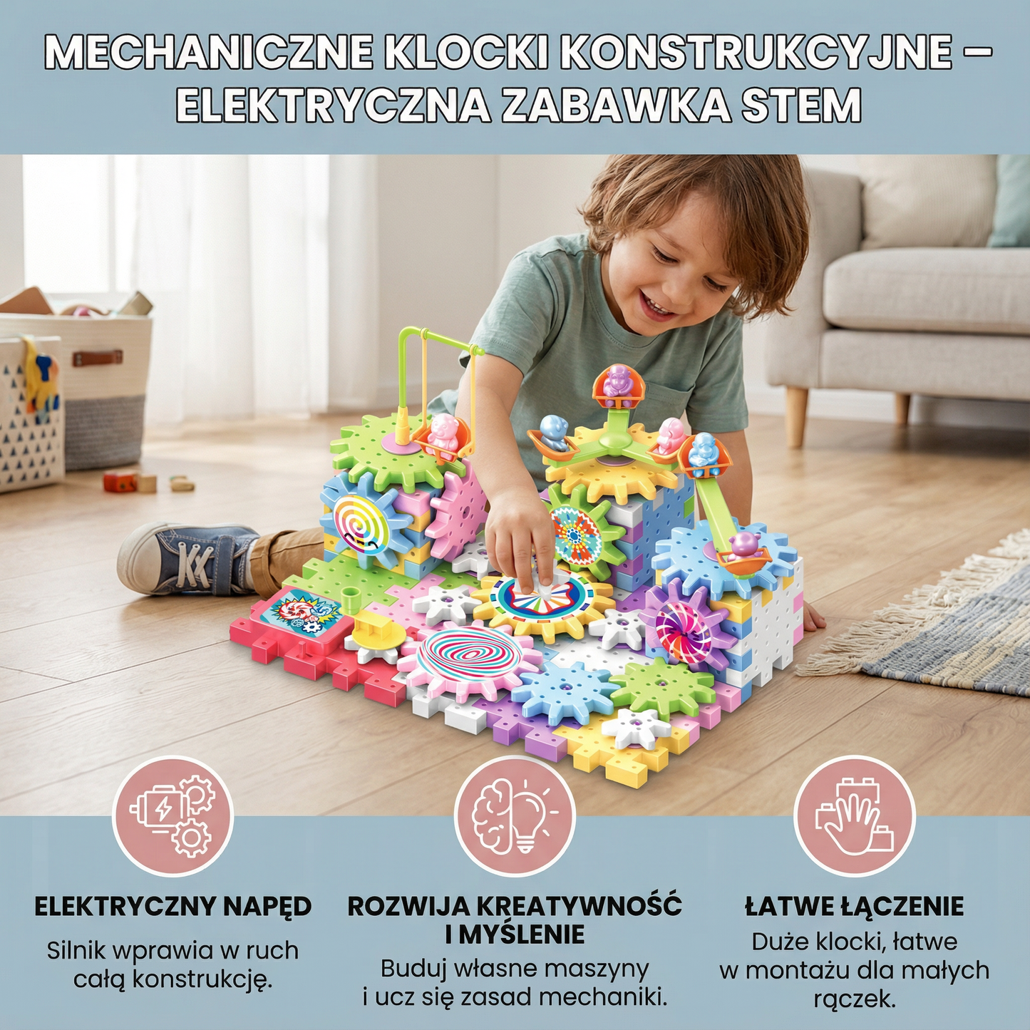 Mechaniczne klocki konstrukcyjne dla dzieci | Elektryczna zabawka STEM do kreatywnej zabawy i wczesnej edukacji