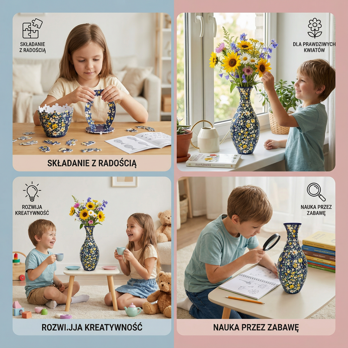 Elegancki wazon 3D puzzle – do prawdziwych kwiatów