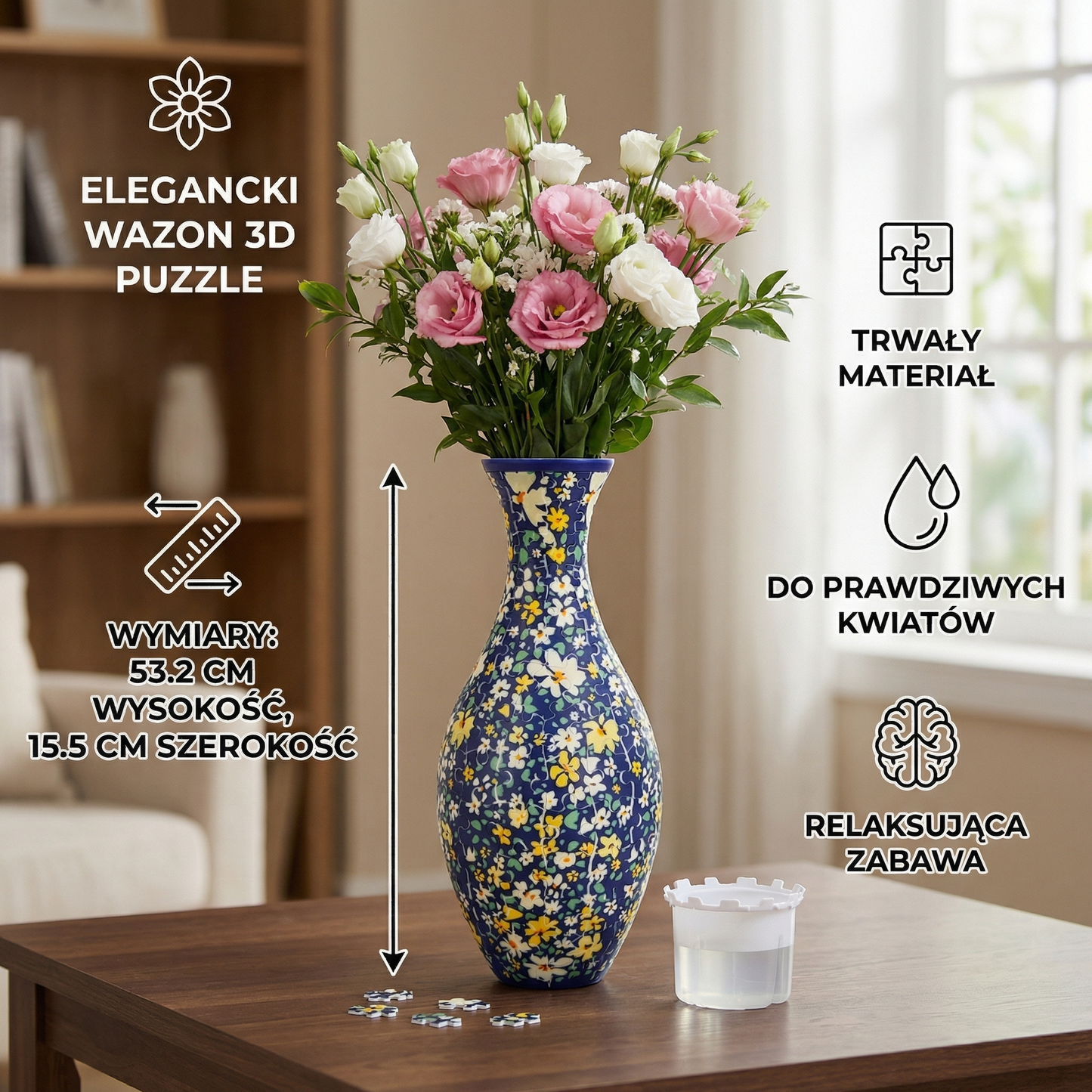 Elegancki wazon 3D puzzle – do prawdziwych kwiatów