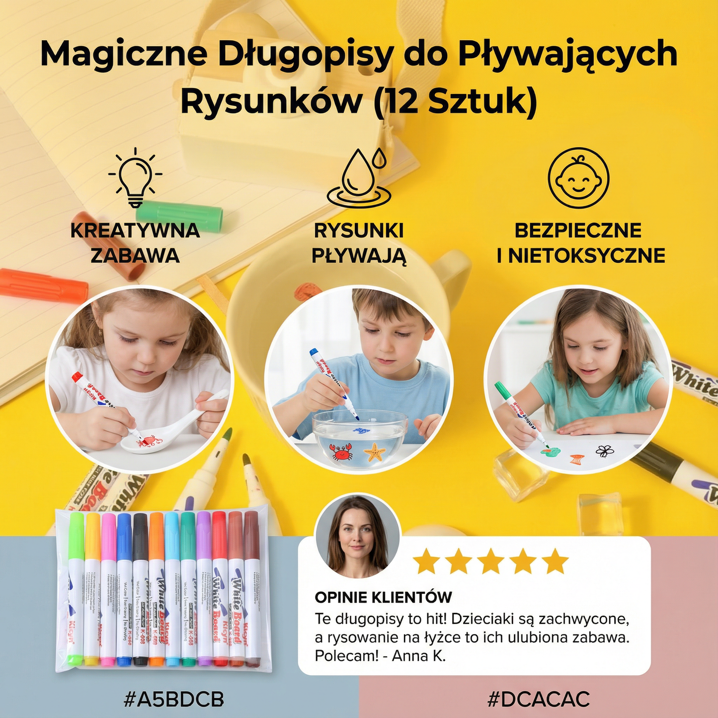 Magiczne długopisy do pływających rysunków (12 sztuk)