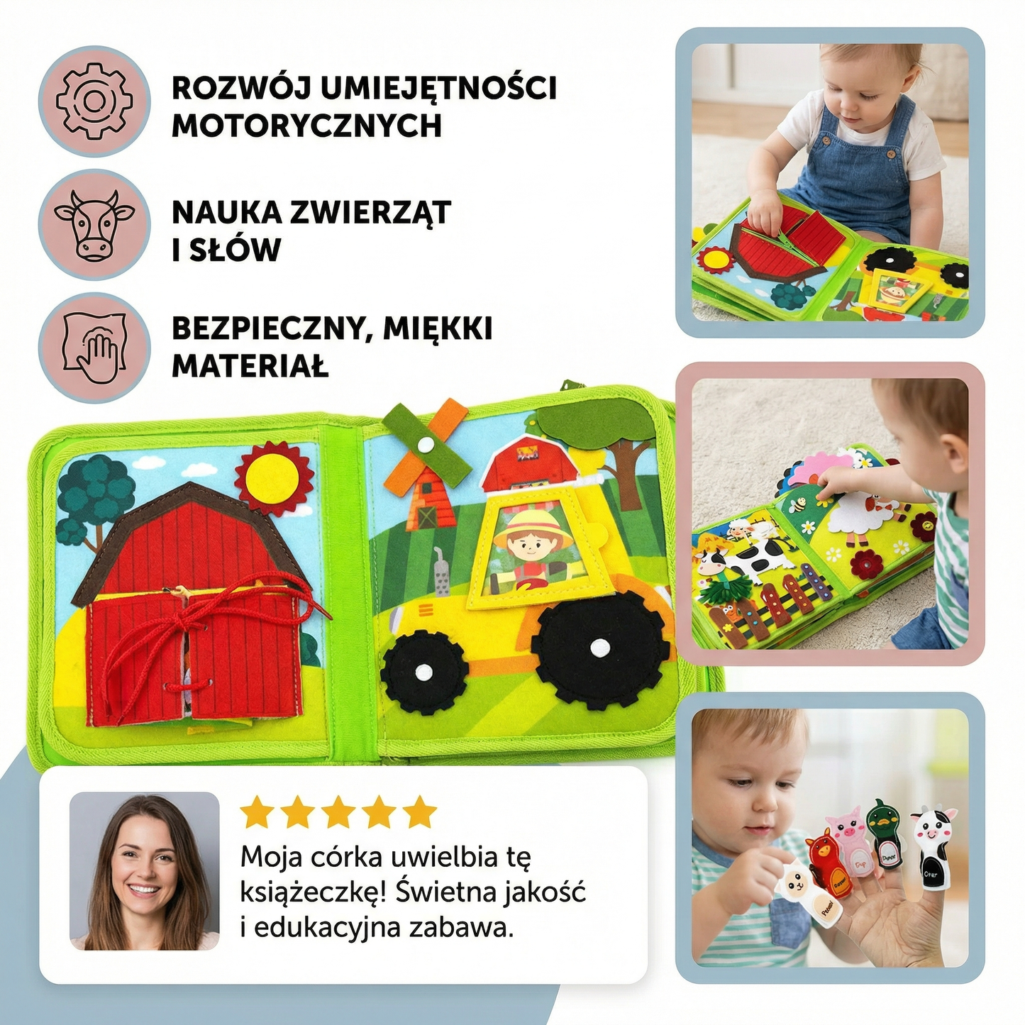 Edukacyjna książka z opowiadaniami o farmie dla maluchów | Książka z miękkiego filcu do nauki zwierząt i umiejętności motorycznych