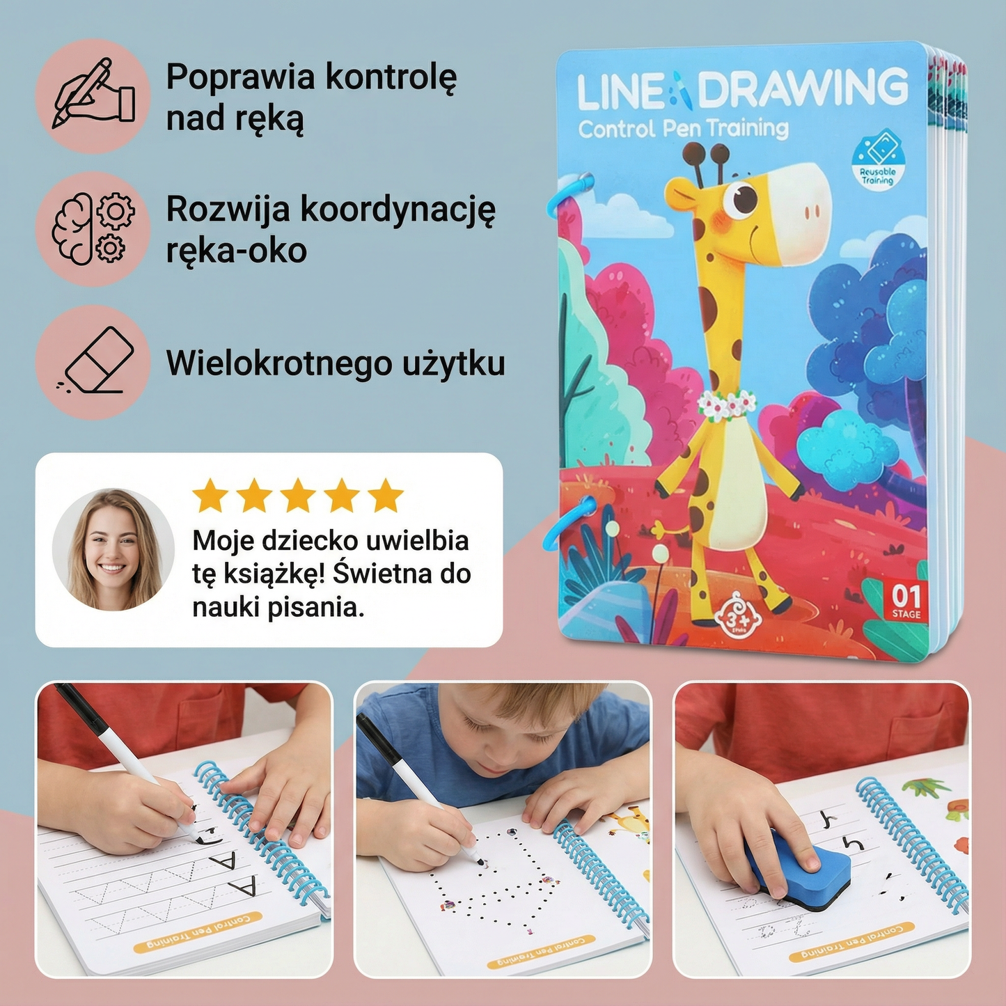 Treningowa Książka do Nauki Kontroli Długopisu dla Dzieci