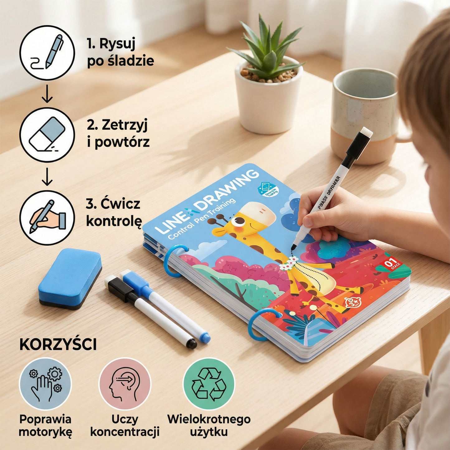Treningowa Książka do Nauki Kontroli Długopisu dla Dzieci