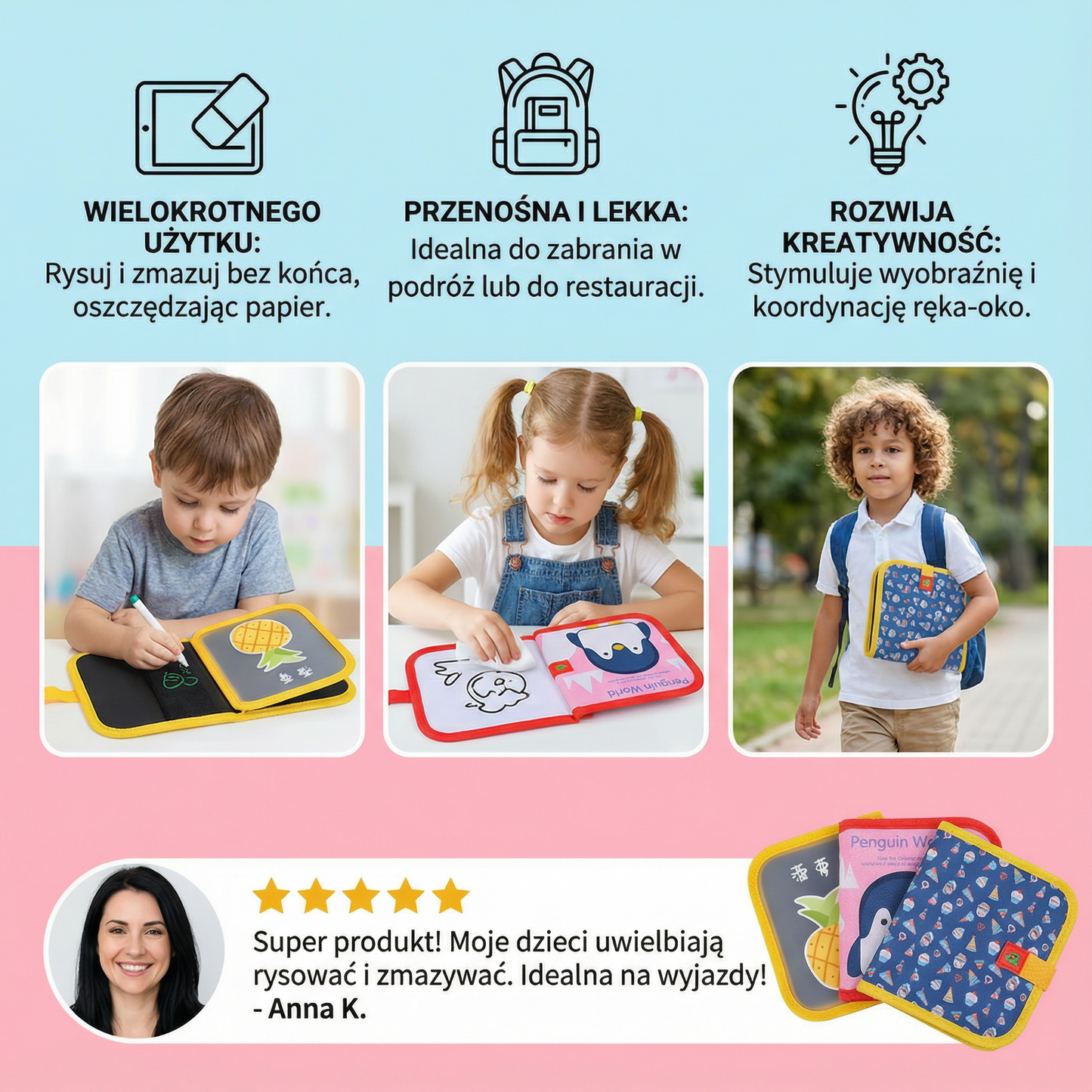 Książeczka do rysowania wielokrotnego użytku dla dzieci | Przenośna ścieralna podkładka do kreatywnej nauki w domu i w podróży