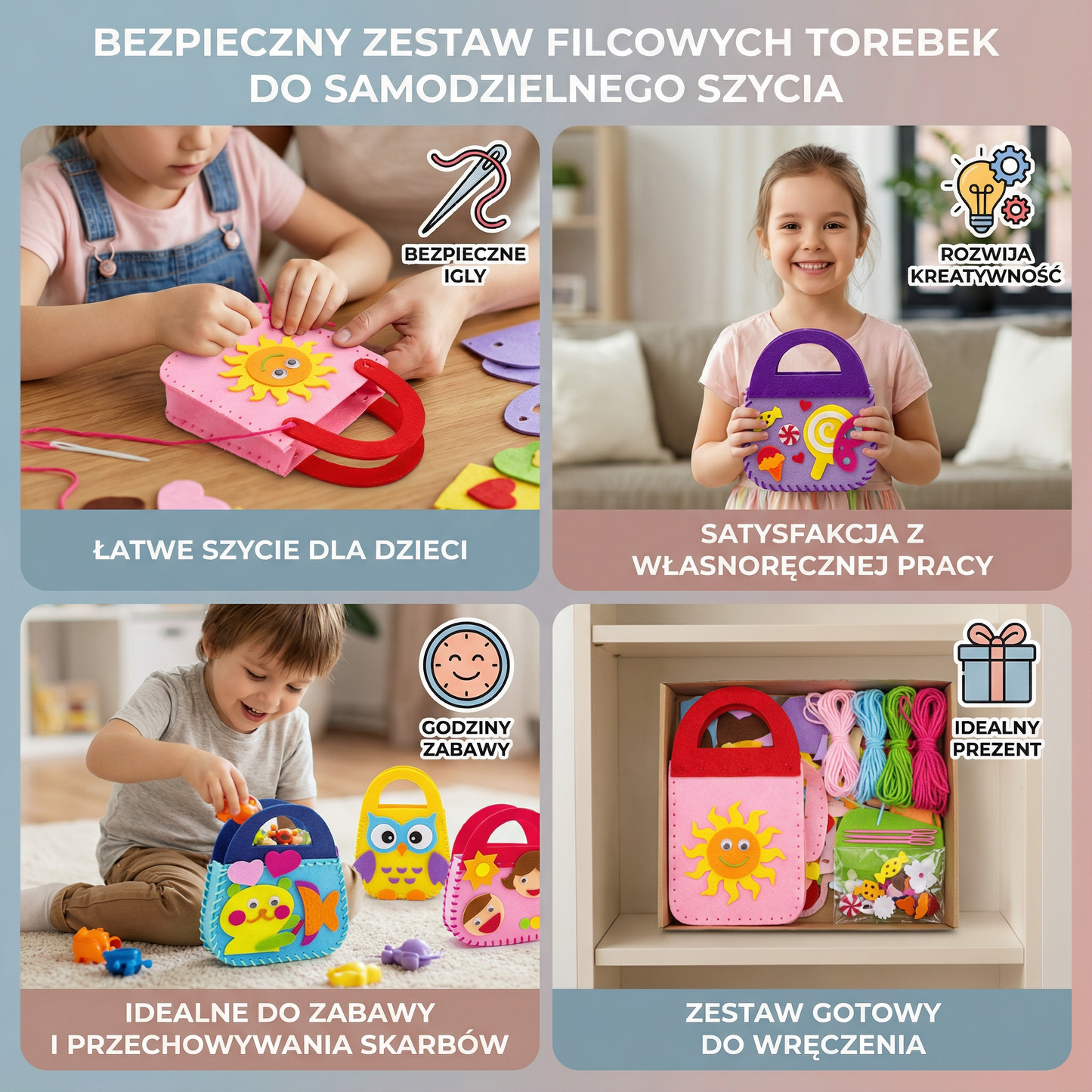 Bezpieczny zestaw filcowych torebek do samodzielnego szycia