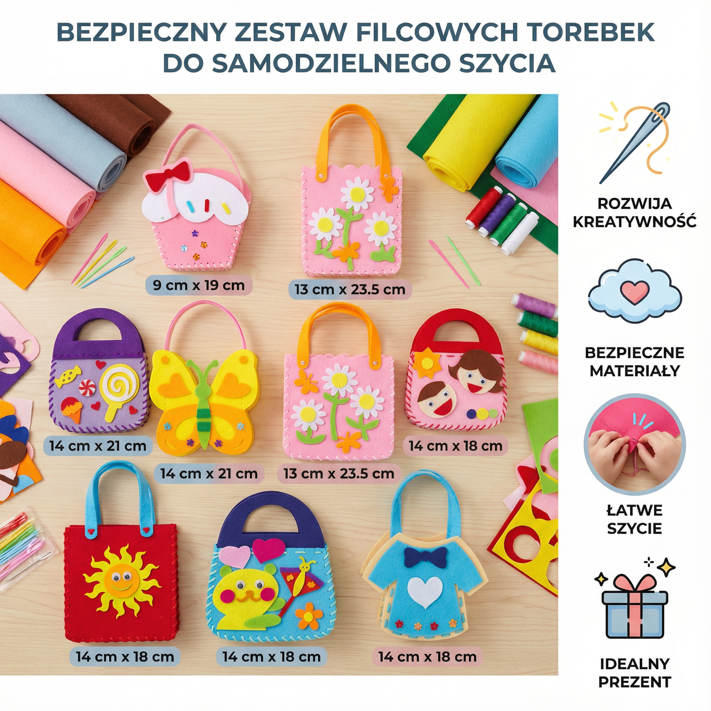Bezpieczny zestaw filcowych torebek do samodzielnego szycia