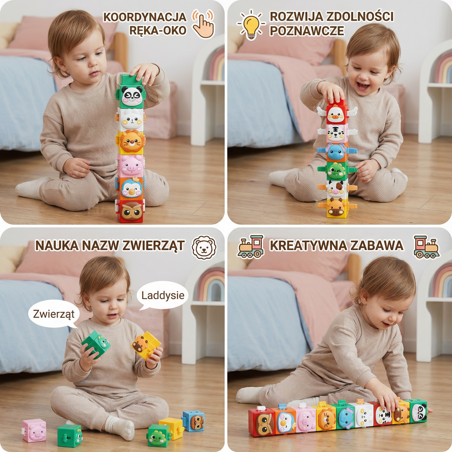 Pedagogiczny Zestaw do Budowania Montessori – Zwierzęta do Układania