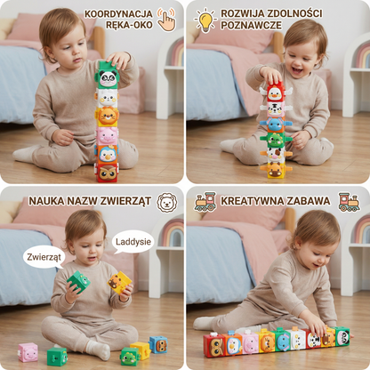 Pedagogiczny Zestaw do Budowania Montessori – Zwierzęta do Układania