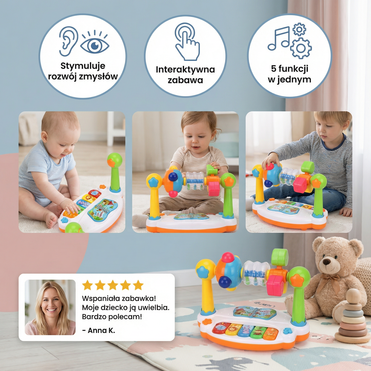 Muzyczna zabawka edukacyjna 5w1 dla niemowląt