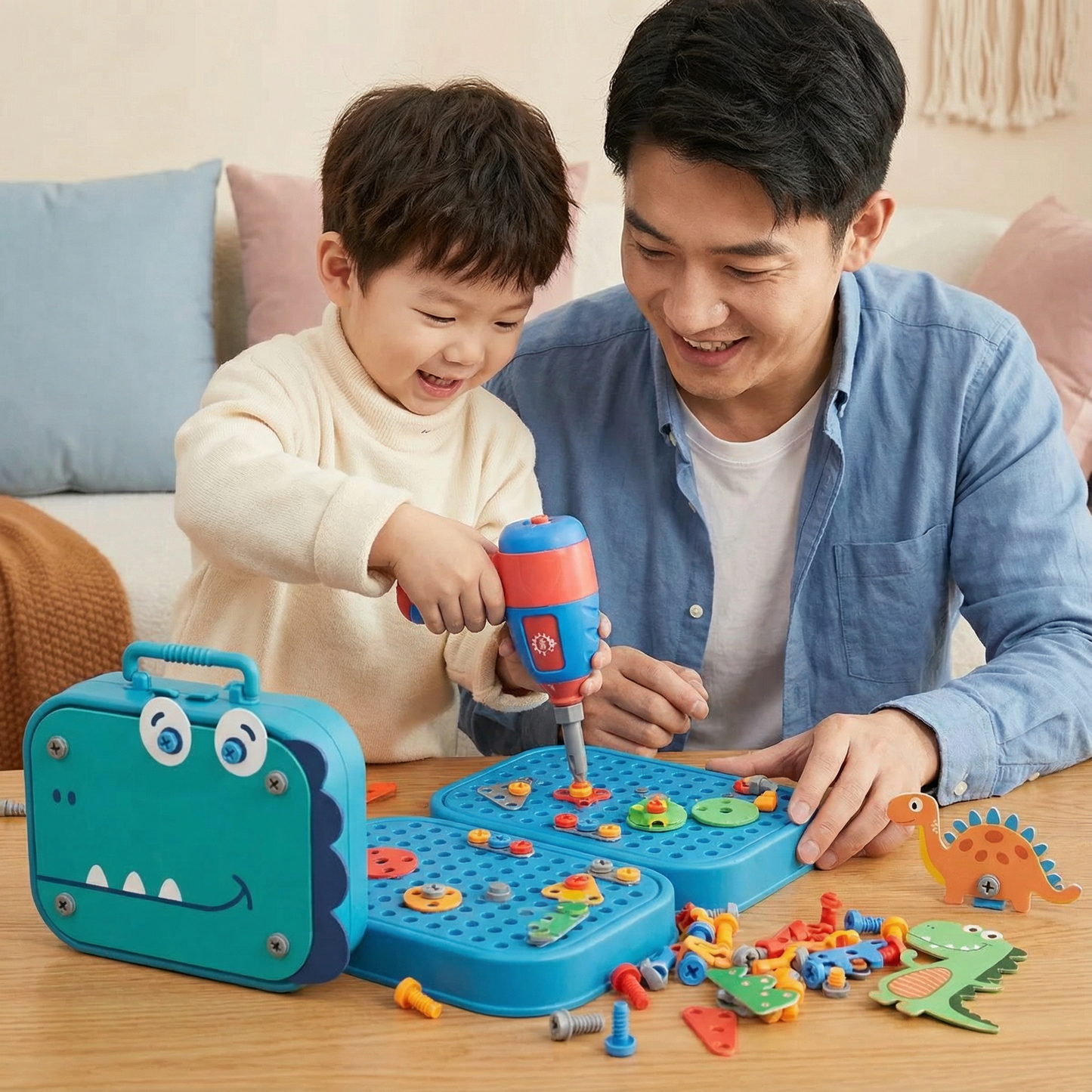 Zestaw majsterkowicza dla dzieci w uroczym dinozaurzym designie