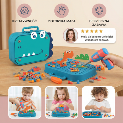 Zestaw majsterkowicza dla dzieci w uroczym dinozaurzym designie