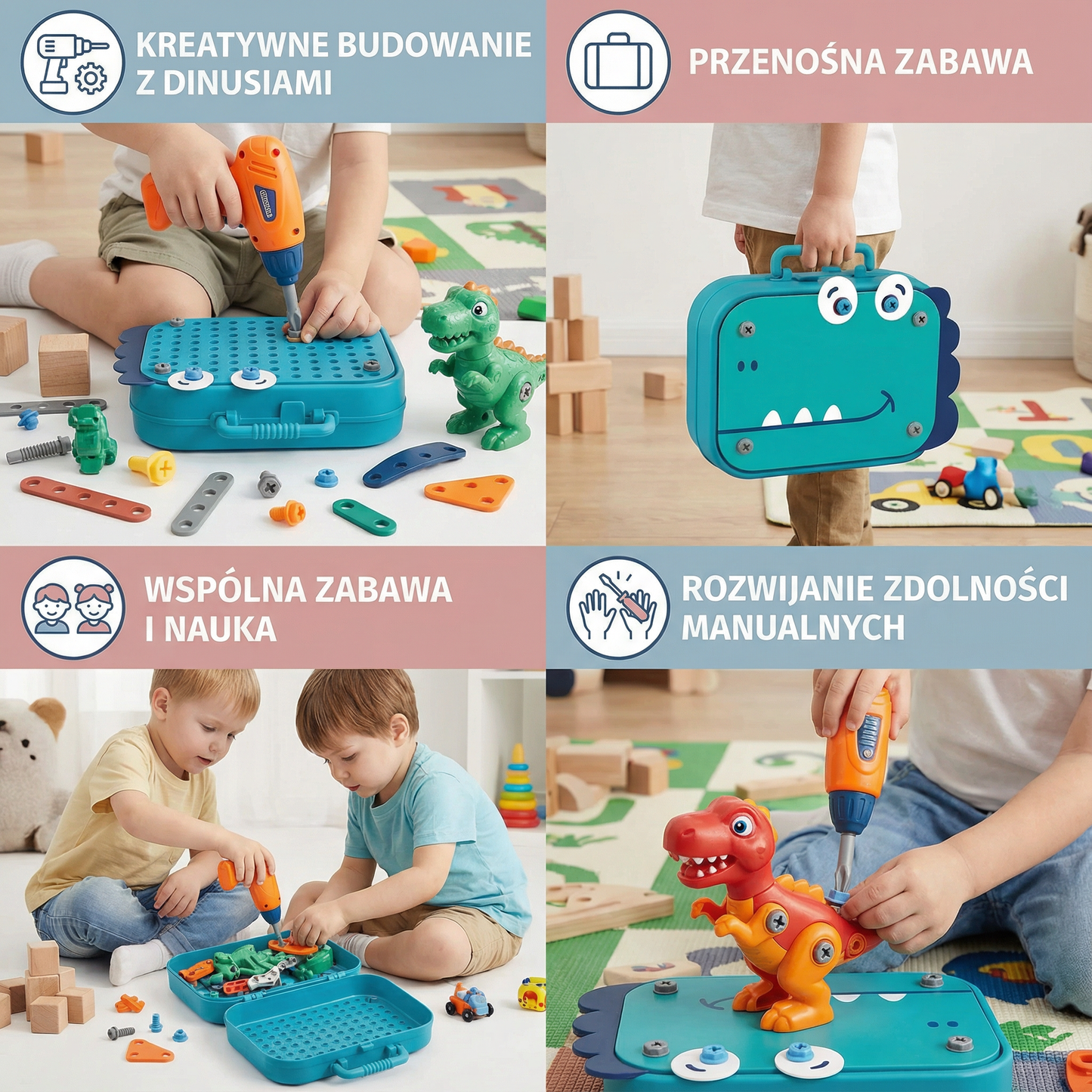Zestaw majsterkowicza dla dzieci w uroczym dinozaurzym designie