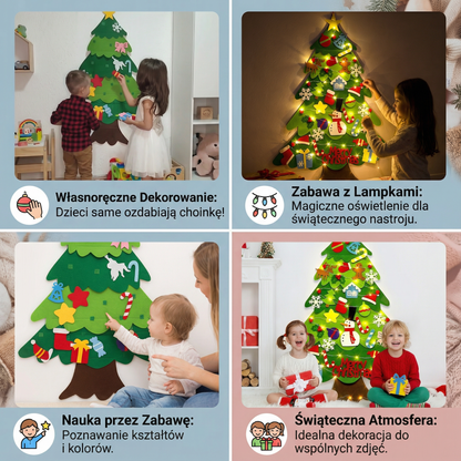 DIY Filcowa Choinka dla Dzieci | Bezpieczna Dekoracja Ścienna z Odpinanymi Ozdobami do Świątecznej Zabawy