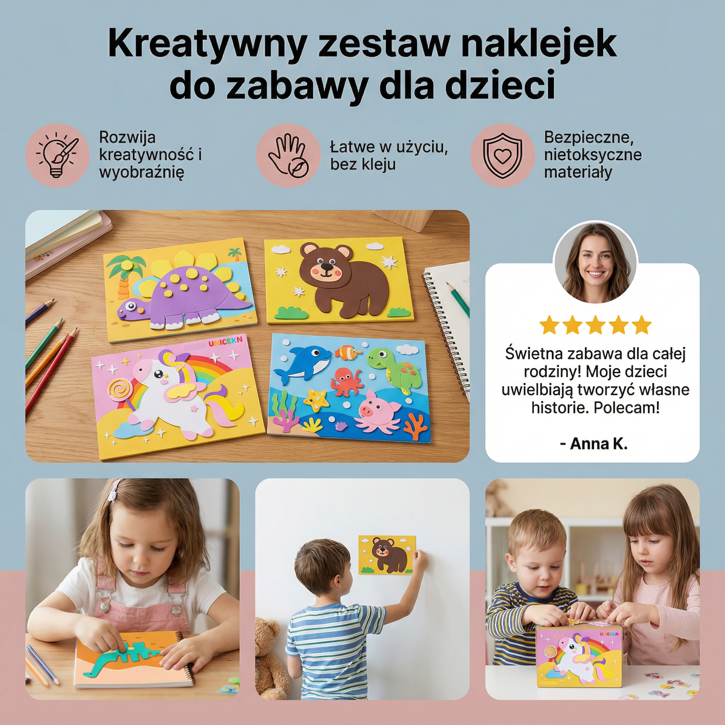 Kreatywny zestaw naklejek do zabawy dla dzieci