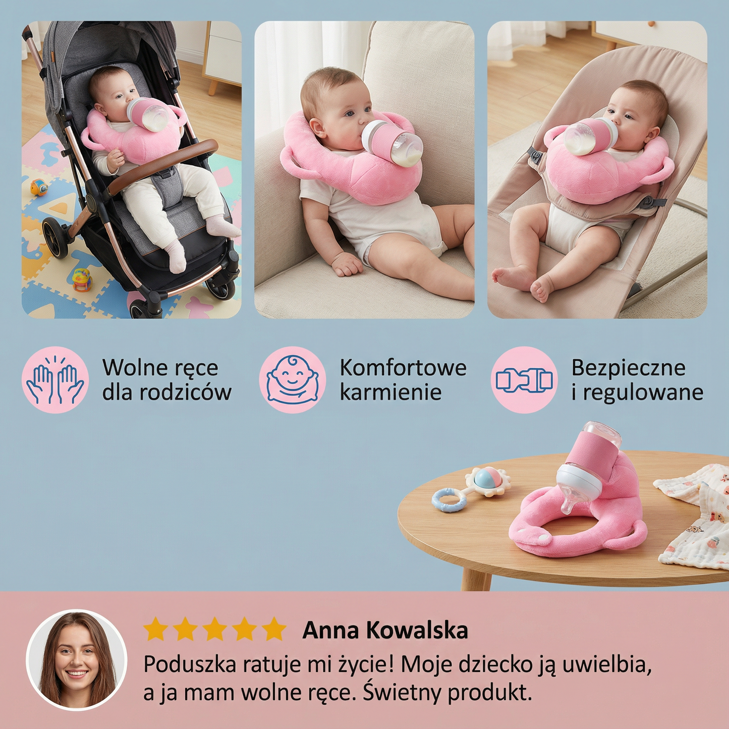 Poduszka do karmienia bez użycia rąk dla niemowląt