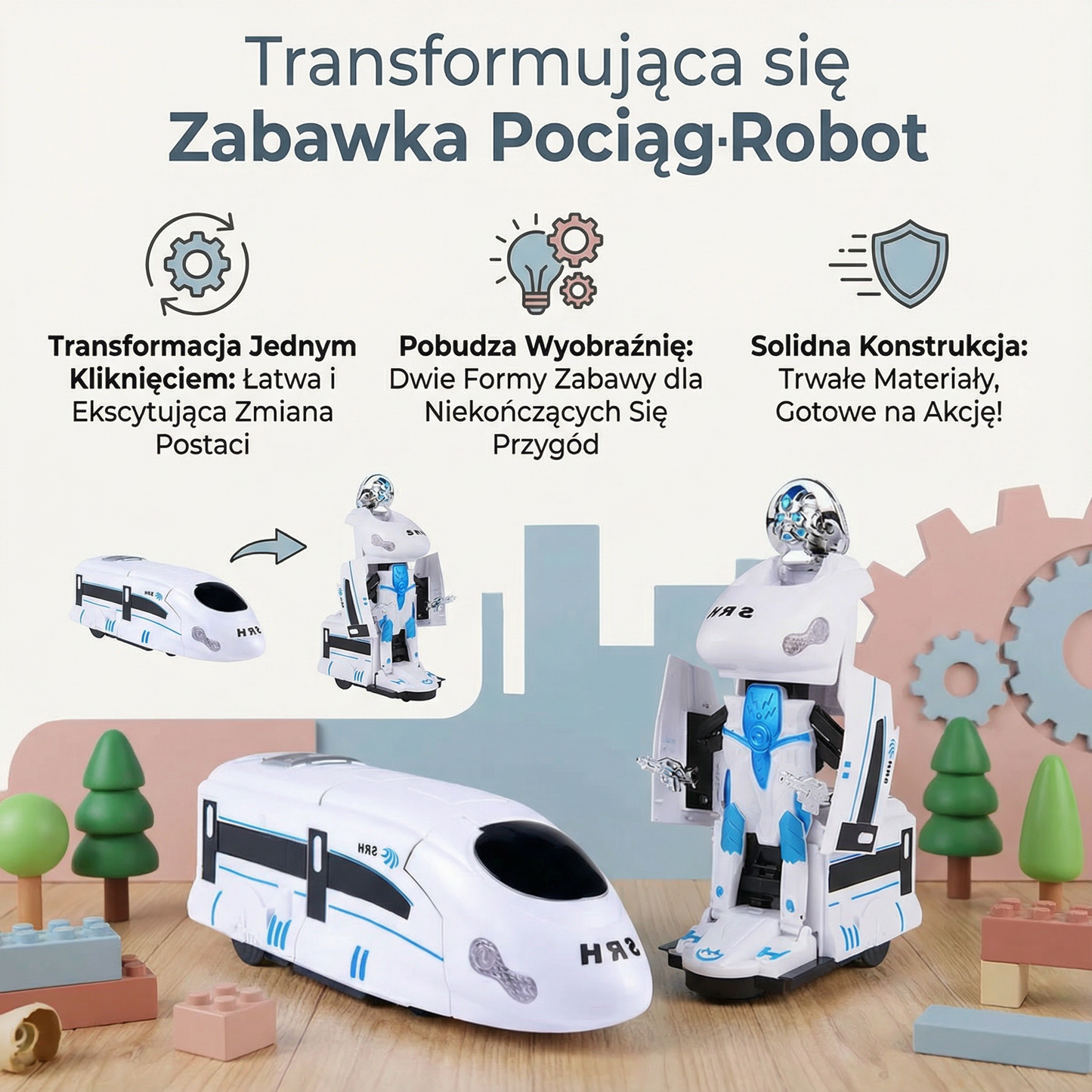 Transformująca się zabawka pociąg-robot