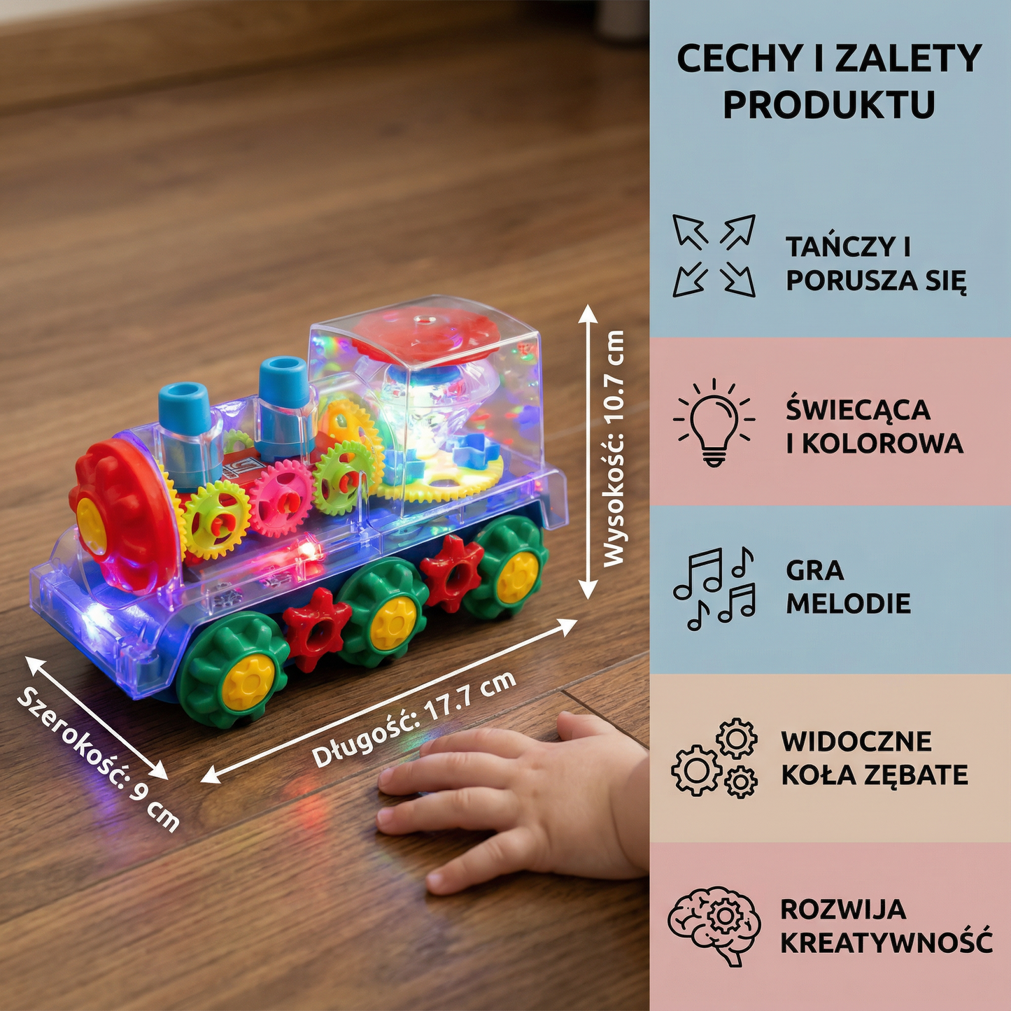 Tańcząca i świecąca lokomotywa muzyczna